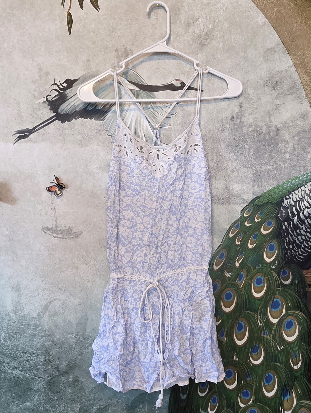 Light Blue Floral Eyelet Trim Sundress